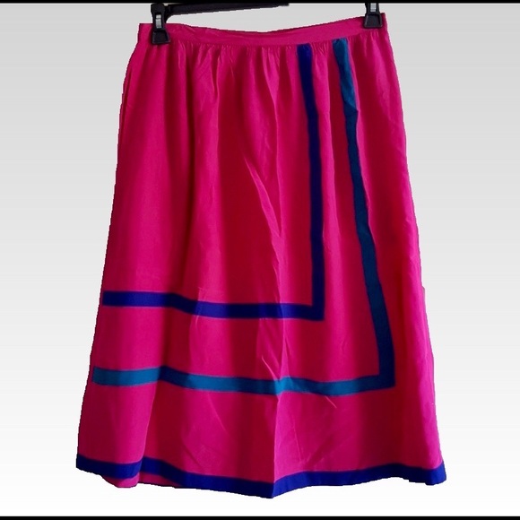 Fuchsia Silk Colorblock Skirt by Argenti - L - Picture 9 of 9